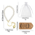 White Faux Pearl Wristlet Keychain Gold Heart Charm view 2