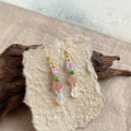 Gold Hook Natural Stone Drop Earrings Purple Pink Clear view 6