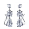 Silver Tone Cat Dangle Earrings Colored Stones 9 Colors view 12