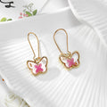 Gold Tone Small Butterfly Pressed Flower Drop Earrings in Seven Designs view 6