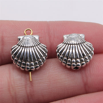 Scallop Shell Bead in Antique Silver Jewelry Making Component