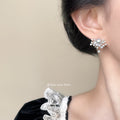 Gold Tone Pearl Clear Stone Starburst Cluster Stud Earrings view 2