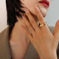Gold Geometric Open Adjustable Flat Bar Sphere Ring view 4
