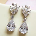 Silver Tone Leaf Cluster Teardrop Earrings With Clear Stones view 1