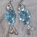 Sequin Fish Hook Earrings in Gold and Blue With Decorative Metal Accents view 1