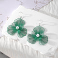 Silver Tone Mesh Flower Faux Pearl Hook Earrings in Five Colors view 4