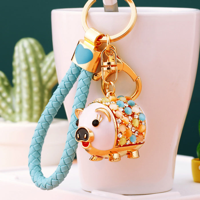 Jeweled Pig Keychains in Three Bead Palettes with Matching Braided Loops