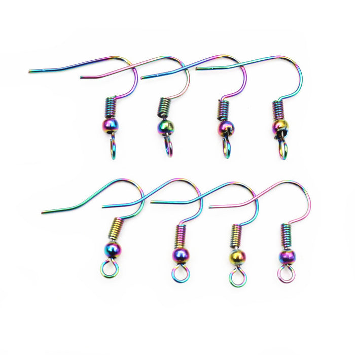 Iridescent Fishhook Earring Wires with Bead and Coil Details