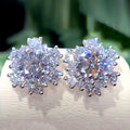 Round Clear Solitaire Floral Halo Stud Earrings In Silver Tone view 1