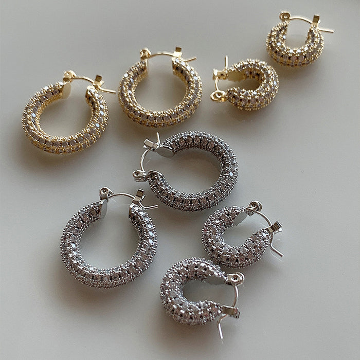 Crystal Pave Rounded Hoop Earrings in Three Sizes and Tones