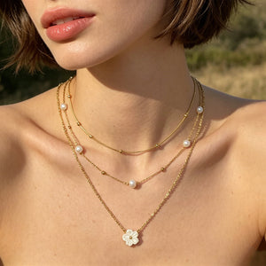 Four Shell Flower Wrapped Bead Natural Shell And Pearl Necklaces
