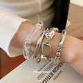 Geometric Metal Acrylic Four Piece Bangle Sets Gold Silver view 3