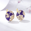 Gold Purple Enamel Butterfly Flower Round Clip Earrings view 5
