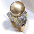 Oversized Champagne Pearl-Like Statement Ring In Two Metal Tones view 1