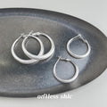 Silver Frosted Matte Thick Tube Hoop Earrings Two Sizes view 4