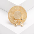 Gold Tone Woven Texture Hat Brooch Ribbon Bow Detail Style view 1