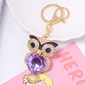 Heart Gem Owl Keychain Rhinestone Eyes Gold Clasp Six Colors view 7