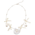 White Bird and Flower Statement Necklace with Crystal Pendant view 5