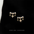 Gold Pearl Bar Star Crystal Drop Stud Earrings Pair view 3