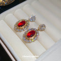 Gold Tone Crystal Oval Red Drop Earrings Fashion Jewelry view 2