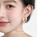 Gold Tone Butterfly Daisy And Pink Purple Round Stone Stud Earrings view 2