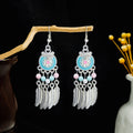 Twenty Silver Tone Ethnic Feather Fringe Hook Earrings view 2