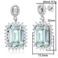 Light Blue Emerald Cut Halo Drop Earrings Silver Tone Metal view 4