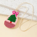 Beaded Pine Sprig Basket Charm Pendant with Bow and Cream Cord view 4