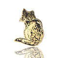 Etched Sitting Cat Silhouette Brooch Gold Silver Two Tones view 1