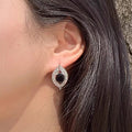 Silver Tone Black Teardrop Crystal Leaf Stud Earrings view 3