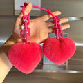 Fluffy Pom Pom Heart Bag Charm Keychain With Pink Chain Strap view 1