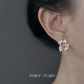 Gold Tone Pastel Enamel Iris Flower Clear Stone Stud Earrings view 2