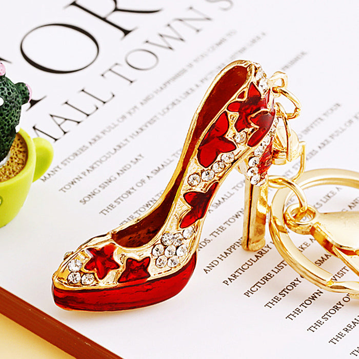 Star Pattern Jeweled High Heel Keychains in Three Colors and Random Option