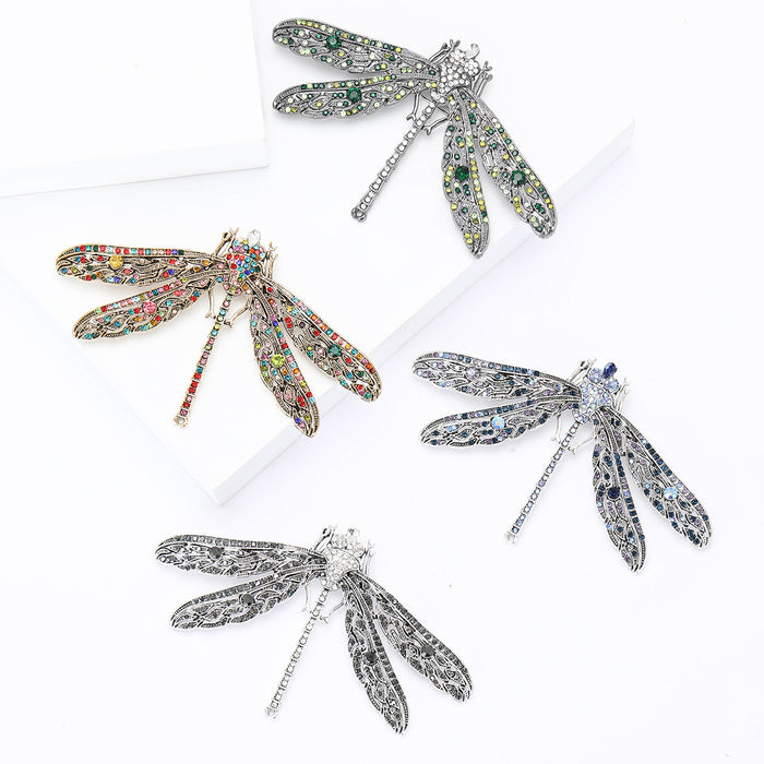 Oversized Filigree Dragonfly Brooch in Four Crystal Colorways