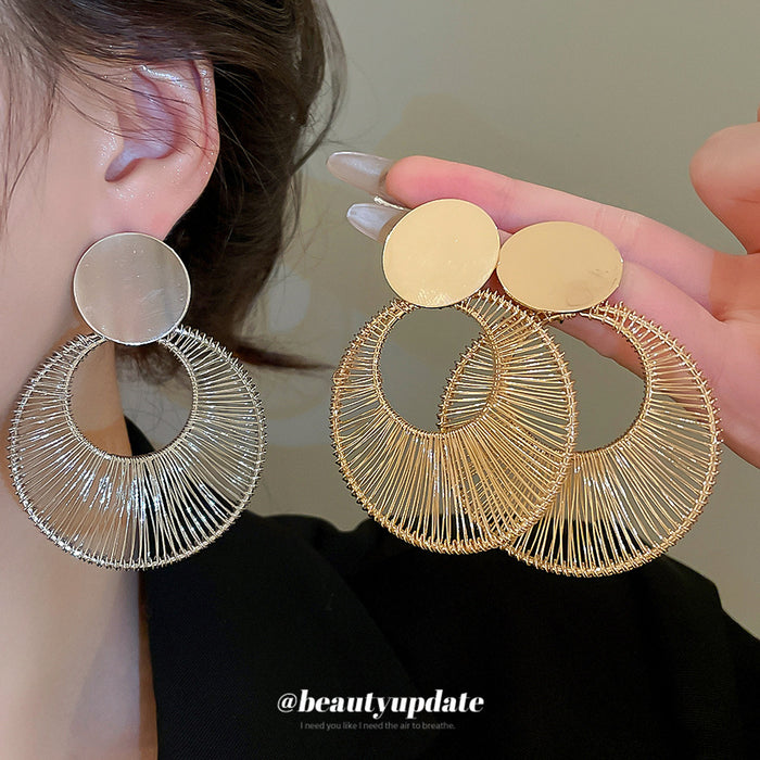 Gold and Silver Tone Wire Wrapped Circle Drop Earrings