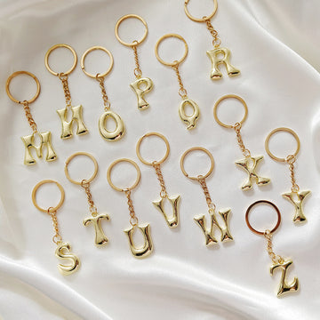 Gold Tone Plain Bubble Letter Keychains from A to Z