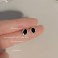 Gold Tone Black Oval Stone Clear Halo Mini Stud Earrings view 3