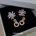 Pink Petal Earrings With Crystal Centers In Two Fastener Styles view 4