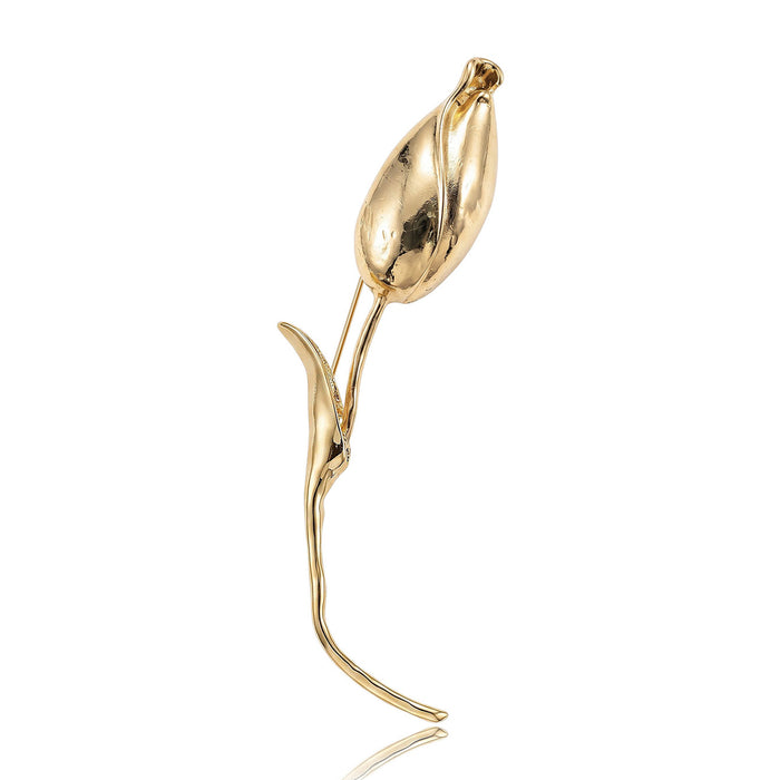 Long Stem Tulip Brooch in Polished Metal for Jackets and Scarves