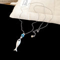 Silver Fish Pendant Necklace with Blue Accent Stone view 6