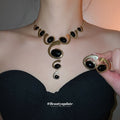 Gold Oval Cabochon Swirl Tassel Necklace And Earrings Set view 4