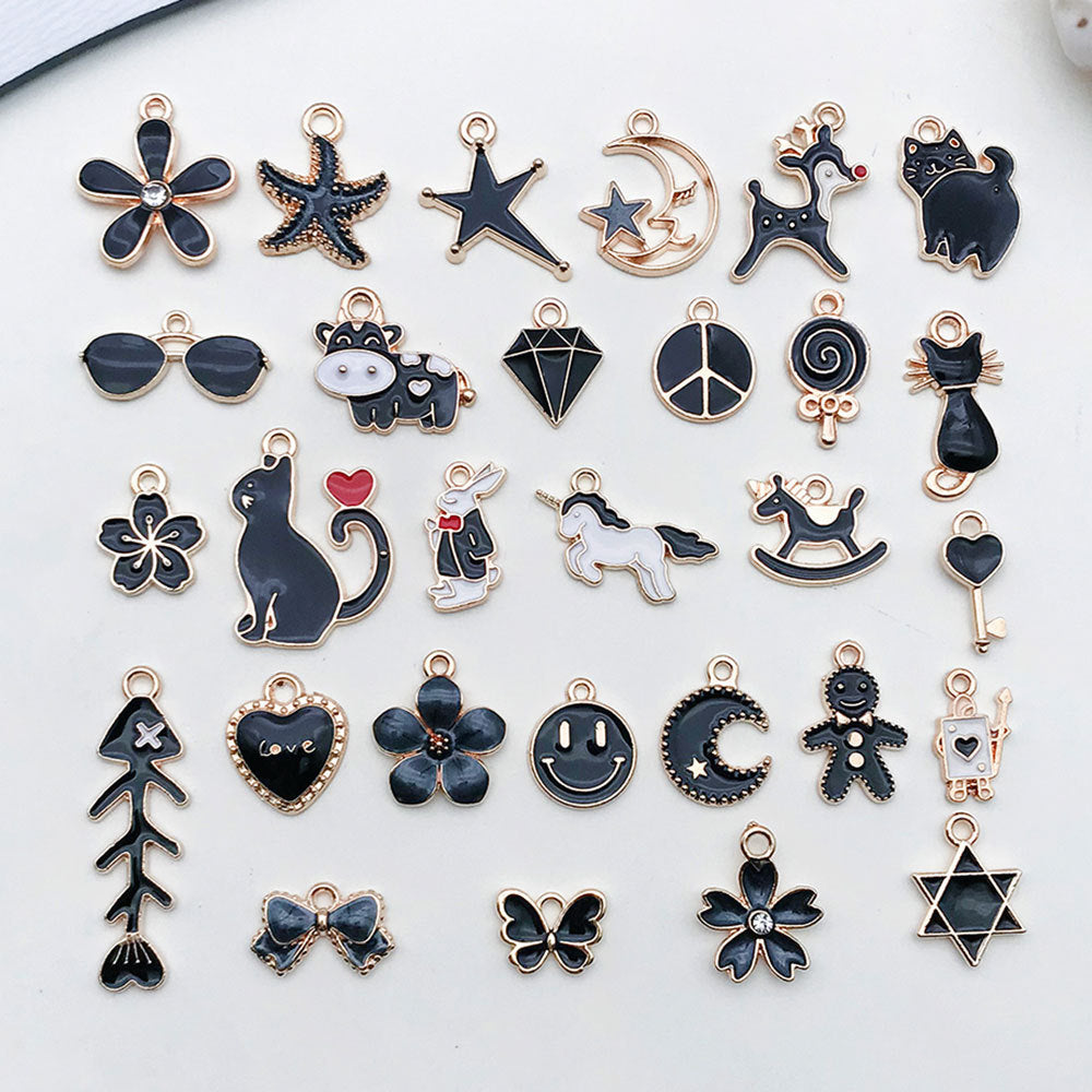 Black Enamel Zinc Alloy K Gold Style Charm Pendant for DIY Keychain Car Hanging Jewelry