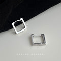 Silver Square Hollow Geometric Huggie Hoop Earrings view 2