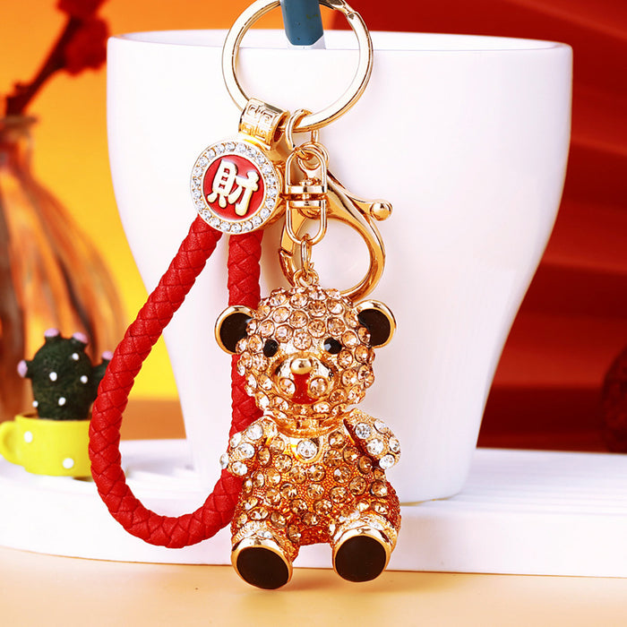 Jeweled Sitting Bear Keychains in Three Colors with Plain BV and Fortune Loops