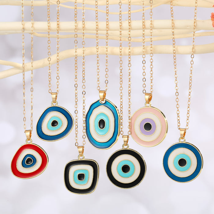 Gold Tone Layered Enamel Evil Eye Pendant Necklaces in Seven Designs