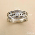 Wide Ornate Bezel Clear Stone Ring In Antiqued Silver Tone view 4