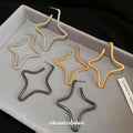 Open Star Outline Earrings in Gold Gunmetal and Silver Tones view 2