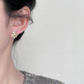 Gold Three Petal Crystal Flower Stud Earrings Pearl Base view 3
