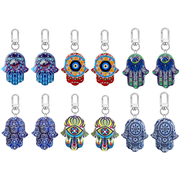 Twelve Piece Printed Acrylic Hamsa Clip Keychain Set
