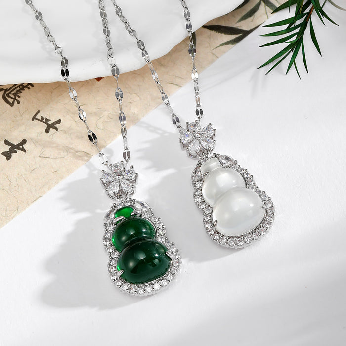 Gourd Pendant Necklaces Silver Tone White Green 2 Colors